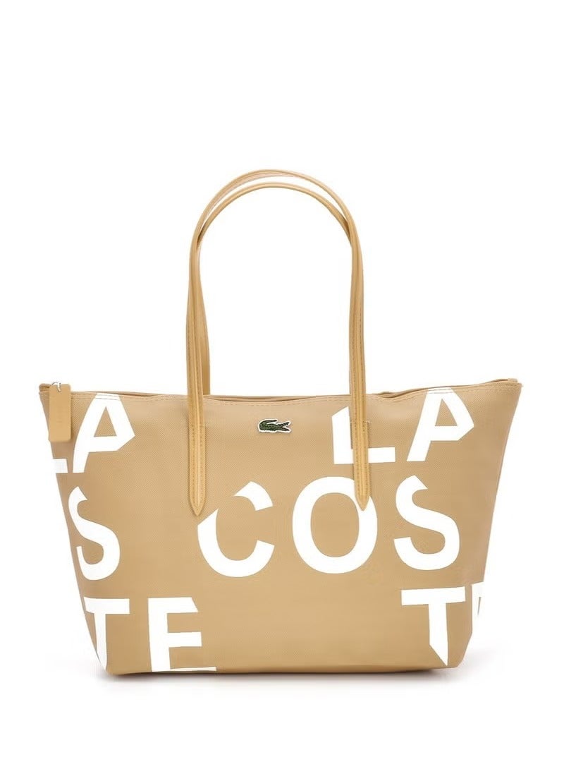 LACOSTE Lacoste Women's L12.12 Concept Fashion Versatile Large Capacity Zipper Shoulder Bag ,Tote Bag ,wide-style tote bag, Beige/White  - Image 1