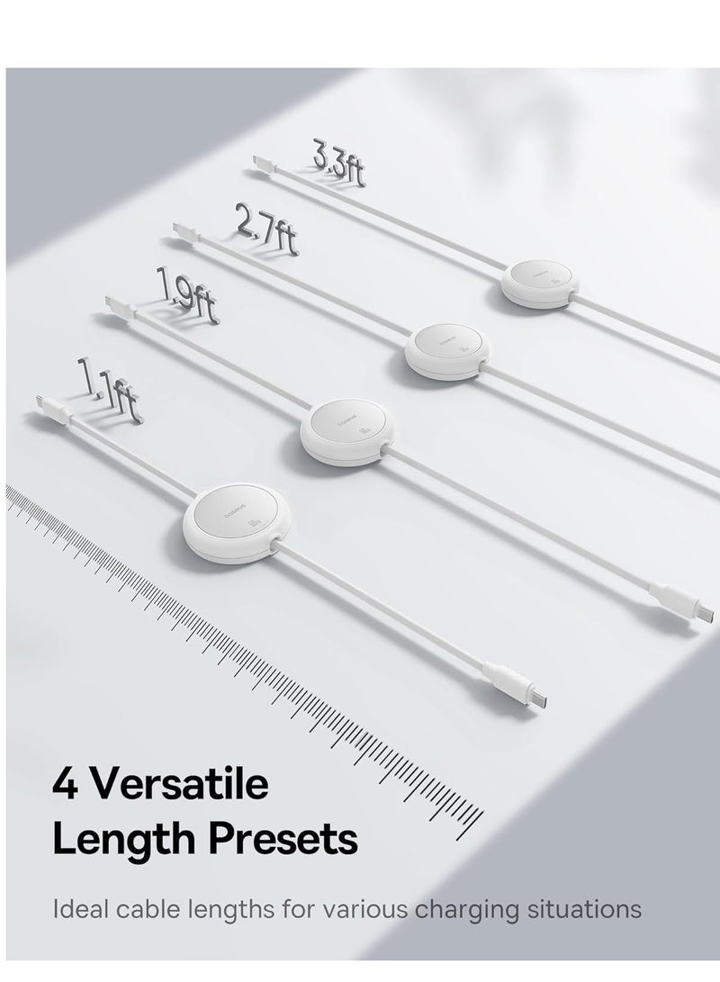 Baseus USB-C Cable, 60W (1m) Ultra Mini Retractable USB-C to USB-C PD 3A Fast Charging Cable, 4-Stage Length Preset USB Type C Charger for iPhone 16/15/Pro/Plus/Max, MacBook, iPad Pro, Galaxy S24/S23, Samsung, Android, and USB-C Devices with Data Transfer Support 60W- White - Image 5