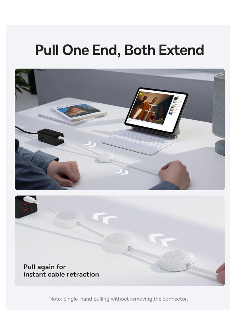Baseus USB-C Cable, 60W (1m) Ultra Mini Retractable USB-C to USB-C PD 3A Fast Charging Cable, 4-Stage Length Preset USB Type C Charger for iPhone 16/15/Pro/Plus/Max, MacBook, iPad Pro, Galaxy S24/S23, Samsung, Android, and USB-C Devices with Data Transfer Support 60W- White - Image 3