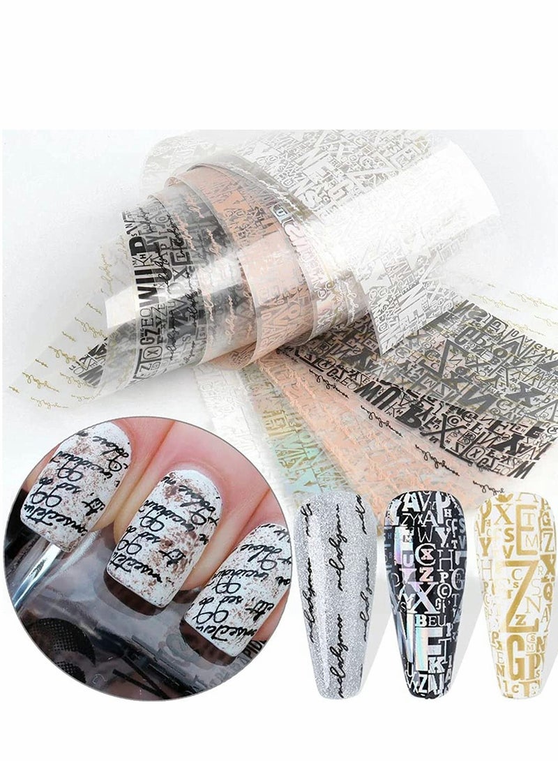 SOLARAE Letter Graffiti Nail Art Foil Transfer Stickers, Starry Foil Adhesive Decals Letters Colorful Design, Acrylic Manicure Decorations 10Pcs (Glue are not included) - Image 5