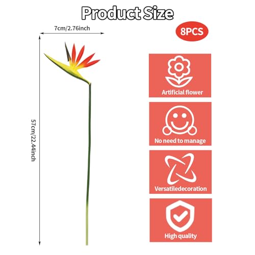 Corkwaw 8 Pack 21-1/2 Inch Artificial Flowers Bird of Paradise,Green Plant for Home Garden Decoration Office Verandah Wedding Decorations (Orange) - Image 4
