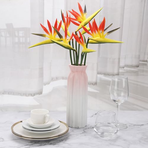 Corkwaw 8 Pack 21-1/2 Inch Artificial Flowers Bird of Paradise,Green Plant for Home Garden Decoration Office Verandah Wedding Decorations (Orange) - Image 2