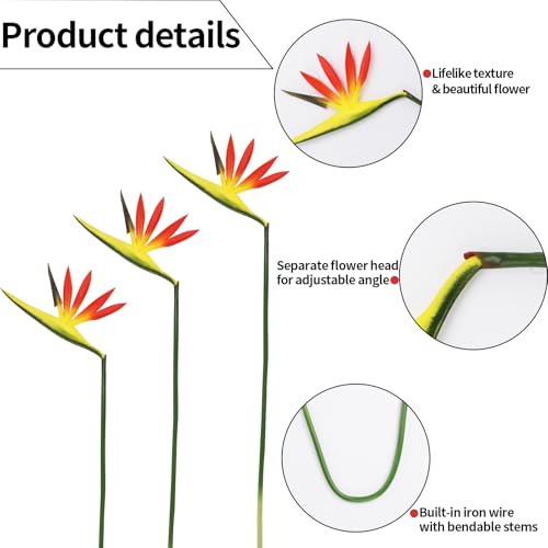 Corkwaw 8 Pack 21-1/2 Inch Artificial Flowers Bird of Paradise,Green Plant for Home Garden Decoration Office Verandah Wedding Decorations (Orange) - Image 5