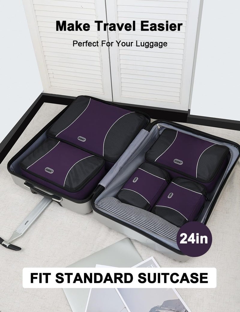 GOX Ultra Light 5 piece Packing Cubes Travel Luggage Organizer 1 Large 2 Medium 2 Small, Purple, 1056.6 cubic inches (approximately 17.3 liters) - Image 3