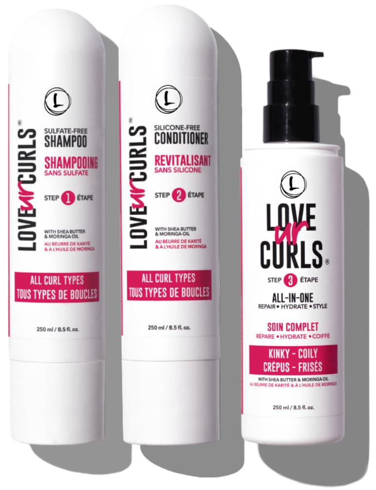 Love Ur Curls  Shampoo  Conditioner Set with All in One Curl Cream Styler for Kinky  Coily Hair 3 Step System for Repair and Moisturizing