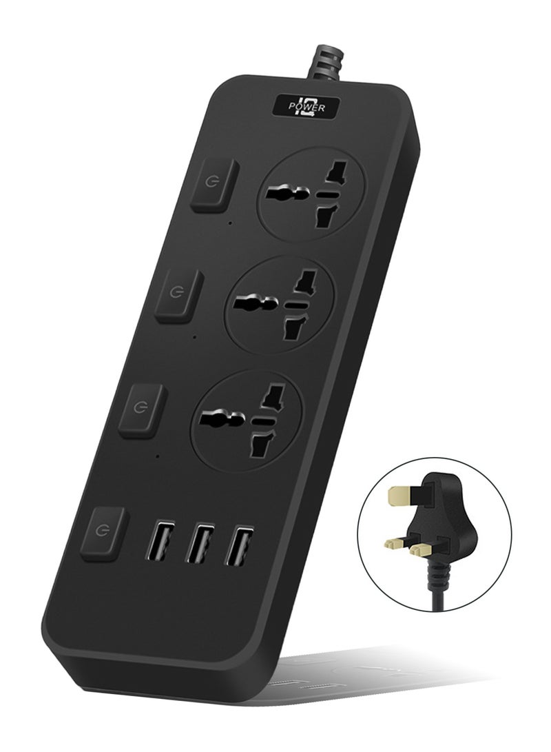 HEROCKX Power Strips Extension Cord 3 Outlets,Universal Plug Adapter with 3 USB Ports,4 individual switches Surge Protection,Charging Socket with 2M Bold Extension Cord  - Image 1