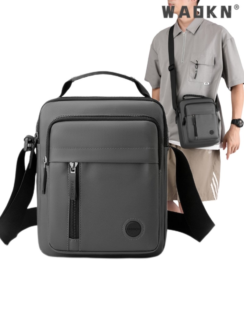 WAOKN Men High Quality boys Crossbody Bag Minimalist Wear-Resistant Oxford Crossbody/Shoulder Bag with Adjustable Strap and Top Handle Multi-layer Functional New Trends Fashion Handbag for Men Grey - Image 1