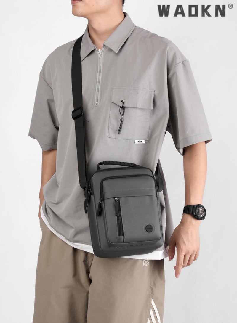 WAOKN Men High Quality boys Crossbody Bag Minimalist Wear-Resistant Oxford Crossbody/Shoulder Bag with Adjustable Strap and Top Handle Multi-layer Functional New Trends Fashion Handbag for Men Grey - Image 3