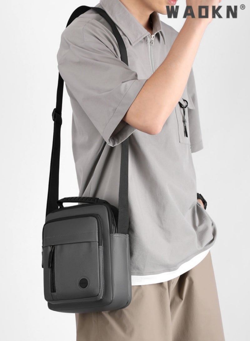WAOKN Men High Quality boys Crossbody Bag Minimalist Wear-Resistant Oxford Crossbody/Shoulder Bag with Adjustable Strap and Top Handle Multi-layer Functional New Trends Fashion Handbag for Men Grey - Image 4