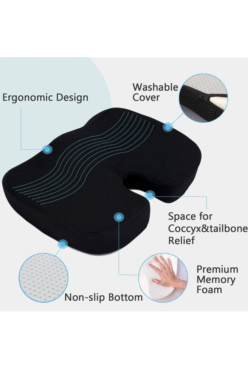 فلوشرينيك وسادة دعم القطن للمكتب كرسي الذاكرة رغوة مقعد السيارة وسادة العظام وسادة الظهر ، وسائد الجلوس الإيرغونومية ، لمرض الجلد ، أسفل الظهر وعظم الذيل تخفيف الألم وسادة المكتب (أسود) - Image 3