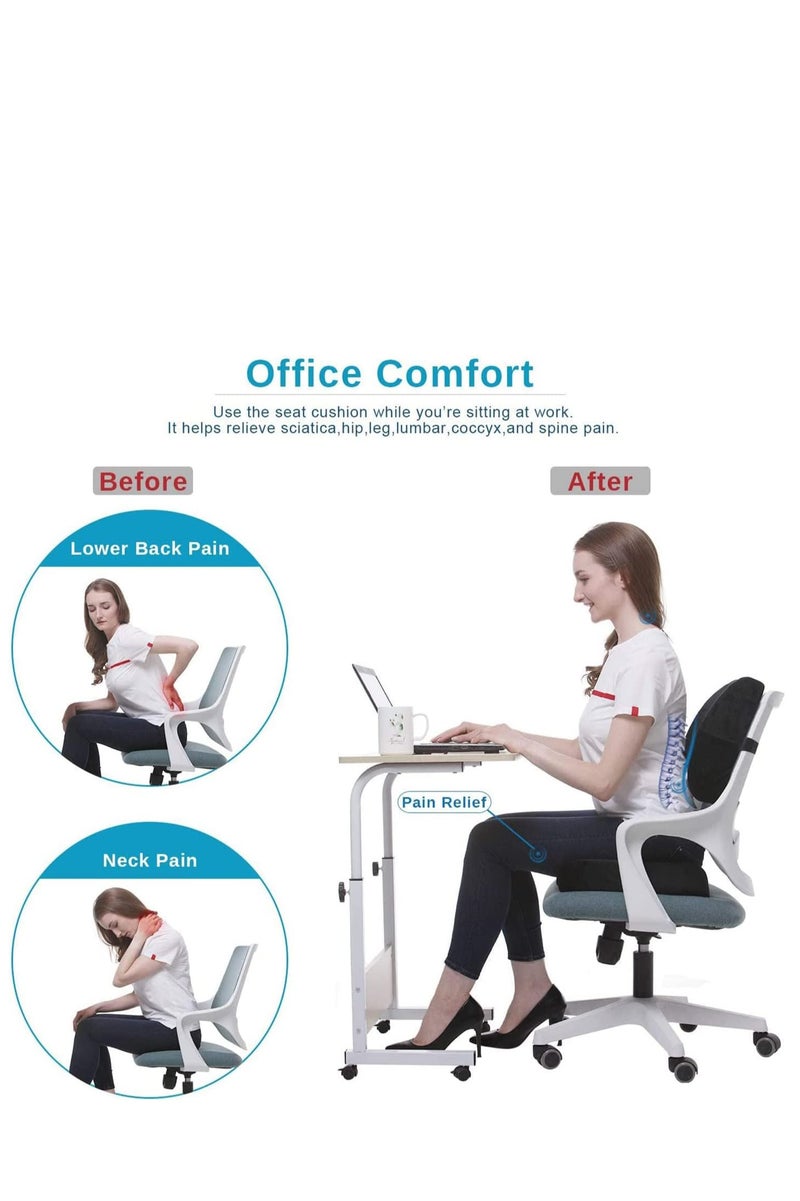 فلوشرينيك وسادة دعم القطن للمكتب كرسي الذاكرة رغوة مقعد السيارة وسادة العظام وسادة الظهر ، وسائد الجلوس الإيرغونومية ، لمرض الجلد ، أسفل الظهر وعظم الذيل تخفيف الألم وسادة المكتب (أسود) - Image 5