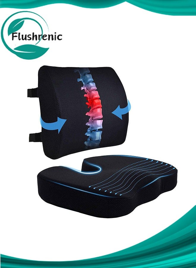 فلوشرينيك وسادة دعم القطن للمكتب كرسي الذاكرة رغوة مقعد السيارة وسادة العظام وسادة الظهر ، وسائد الجلوس الإيرغونومية ، لمرض الجلد ، أسفل الظهر وعظم الذيل تخفيف الألم وسادة المكتب (أسود) - Image 1