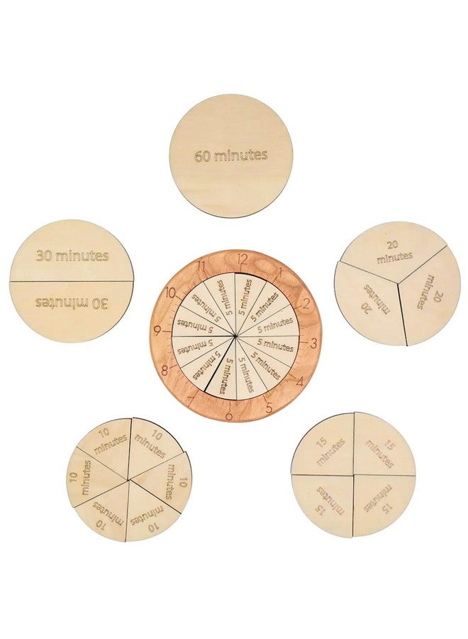MerryHeart Wooden Time Fraction Learning Clock, Cognitive Clock Education Puzzle Toys for Children, Clock for Kids Learning to Tell Time, Time Fractions Set Up for an Hour, Montessori Materials (Wood) - Image 1