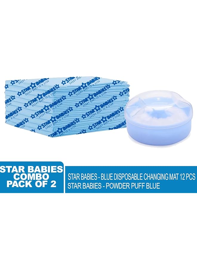 STAR BABiES Combo Pack Of 2 Disposable Changing Mat Pack Of 12 With Powder Puff Blue - Image 2