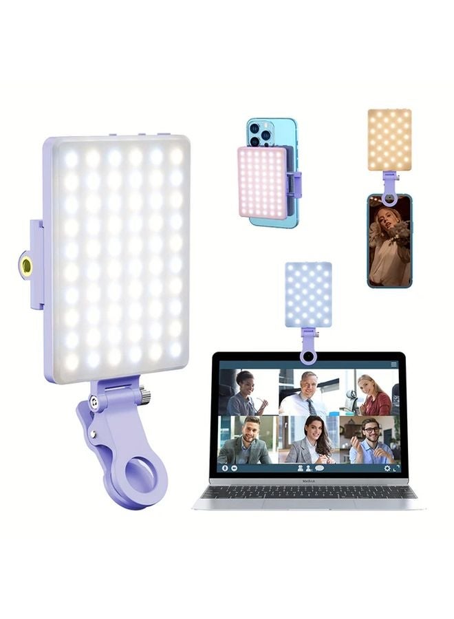 ضوء سيلفي بنفسجي للهاتف، اللابتوب، التابلت، الكاميرا مع مشبك أمامي وخلفي و3 أوضاع إضاءة - Image 1