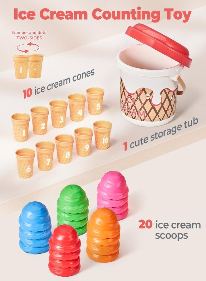 JoyCat Ice Cream Preschool Learning Activities Counting and Color Sorting Set Stacking Toys for Kids 1-5, Educational Fine Motor Skills Toys, 30PCS Math Manipulatives, Easter Basket Stuffers - Image 3