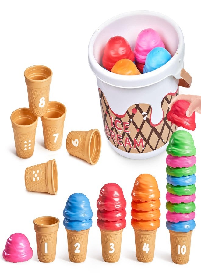 JoyCat Ice Cream Preschool Learning Activities Counting and Color Sorting Set Stacking Toys for Kids 1-5, Educational Fine Motor Skills Toys, 30PCS Math Manipulatives, Easter Basket Stuffers - Image 1