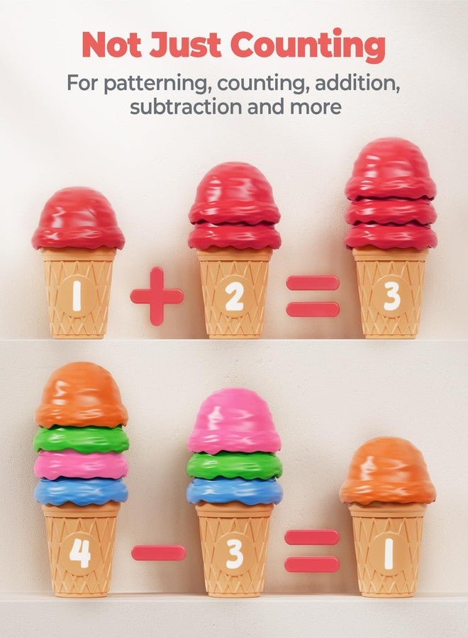JoyCat Ice Cream Preschool Learning Activities Counting and Color Sorting Set Stacking Toys for Kids 1-5, Educational Fine Motor Skills Toys, 30PCS Math Manipulatives, Easter Basket Stuffers - Image 2