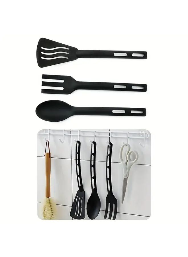 Black Nylon Kitchenware Set 3Pcs Non Stick Pot Spatula Rice Spoon Fork Portable Tableware - Image 4
