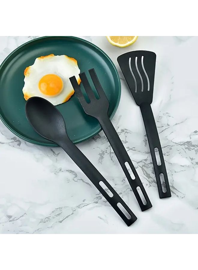 Black Nylon Kitchenware Set 3Pcs Non Stick Pot Spatula Rice Spoon Fork Portable Tableware - Image 2