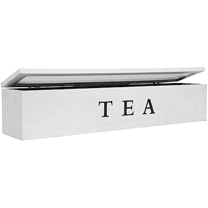 صندوق تخزين شاي وقهوة خشبي مكون من 6 أقسام مع مخمل مقاس 43 × 9 × 9 سم، أبيض