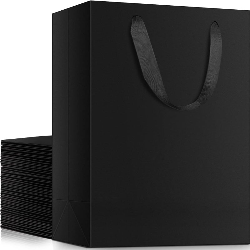 EUSOAR Shopping Bags for Boutique 20pcs 78 x 39 x 11 Medium Sturdy Black Kraft Paper Gift Bags with Cloth Handle Bulk for Business Craft Grocery Party Wedding