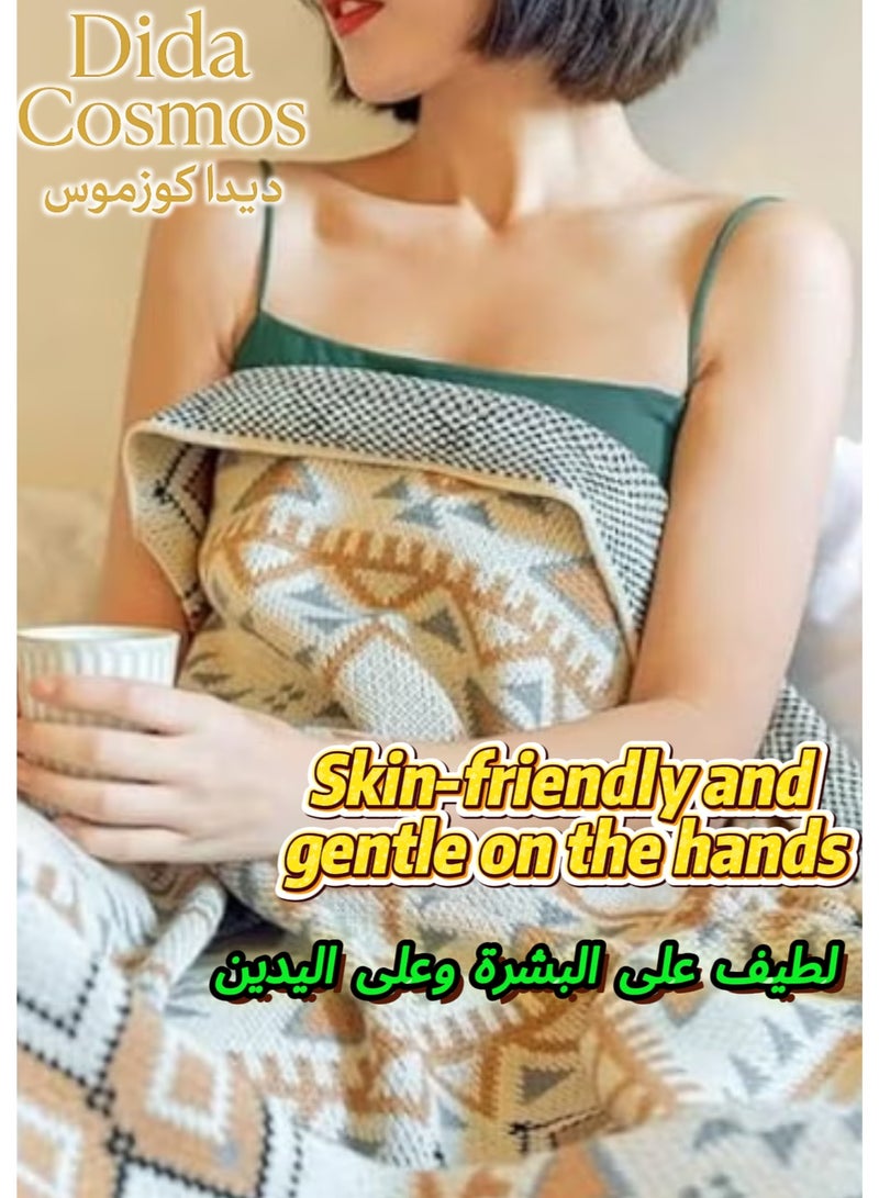 dida-cosmos Boho Throw Blanket, 130x150cm Super Soft Cozy Lightweight Warm for Chair Bed Couch Decorative, Stripe Woven Blanket with Tassels, Home Decor Knit Throw Blankets for Bed Couch Sofa Office - Image 3