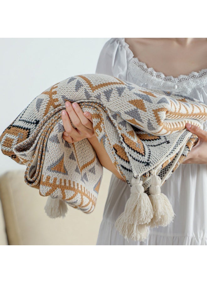dida-cosmos Boho Throw Blanket, 130x150cm Super Soft Cozy Lightweight Warm for Chair Bed Couch Decorative, Stripe Woven Blanket with Tassels, Home Decor Knit Throw Blankets for Bed Couch Sofa Office - Image 1
