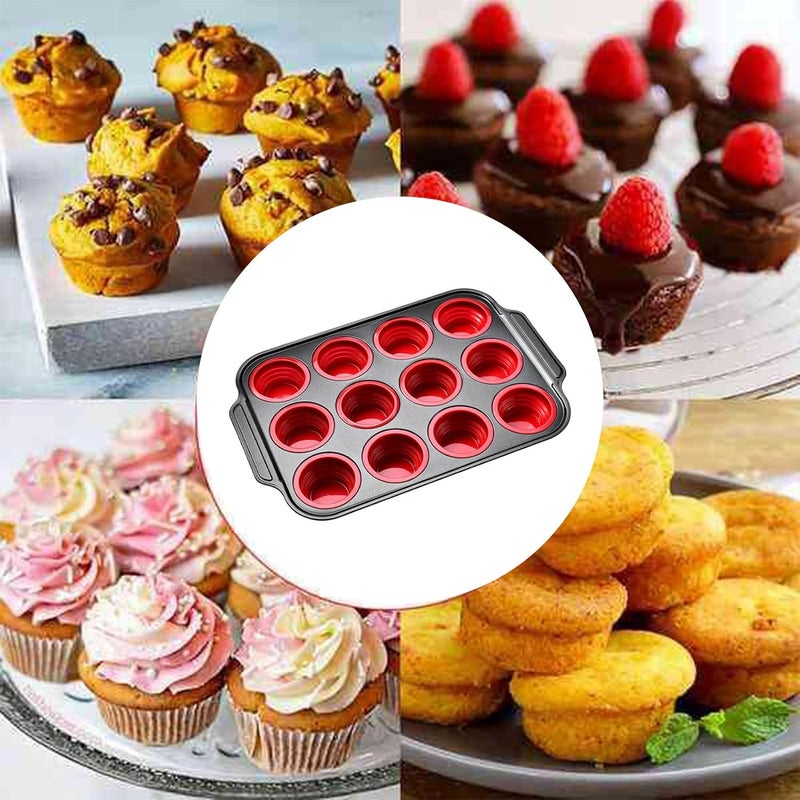 Cupcake Molds, 12 Cavities, Non-Stick Easy Release - Dishwasher Safe Cupcake Tray - for Kitchen, Microwave, Freezer, Snacks - Image 4