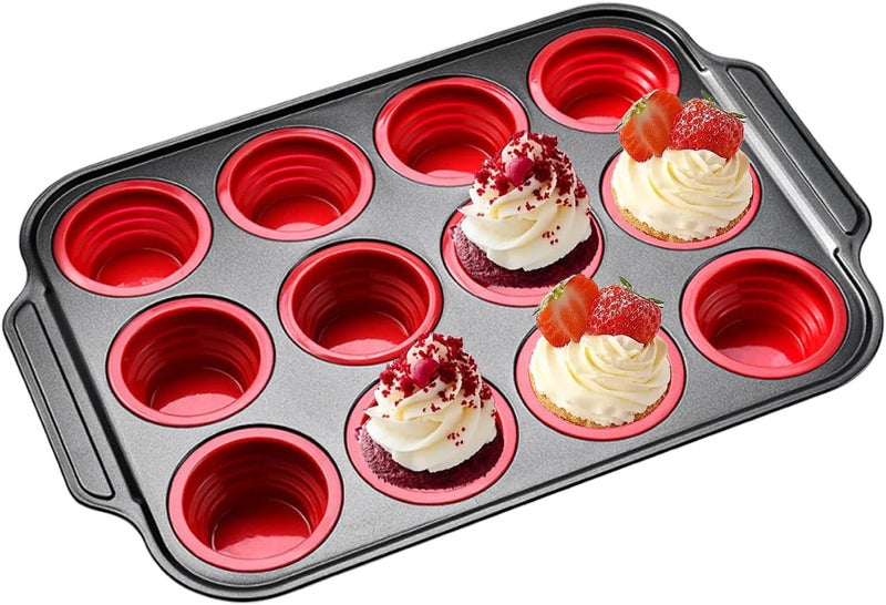 Cupcake Molds, 12 Cavities, Non-Stick Easy Release - Dishwasher Safe Cupcake Tray - for Kitchen, Microwave, Freezer, Snacks - Image 1