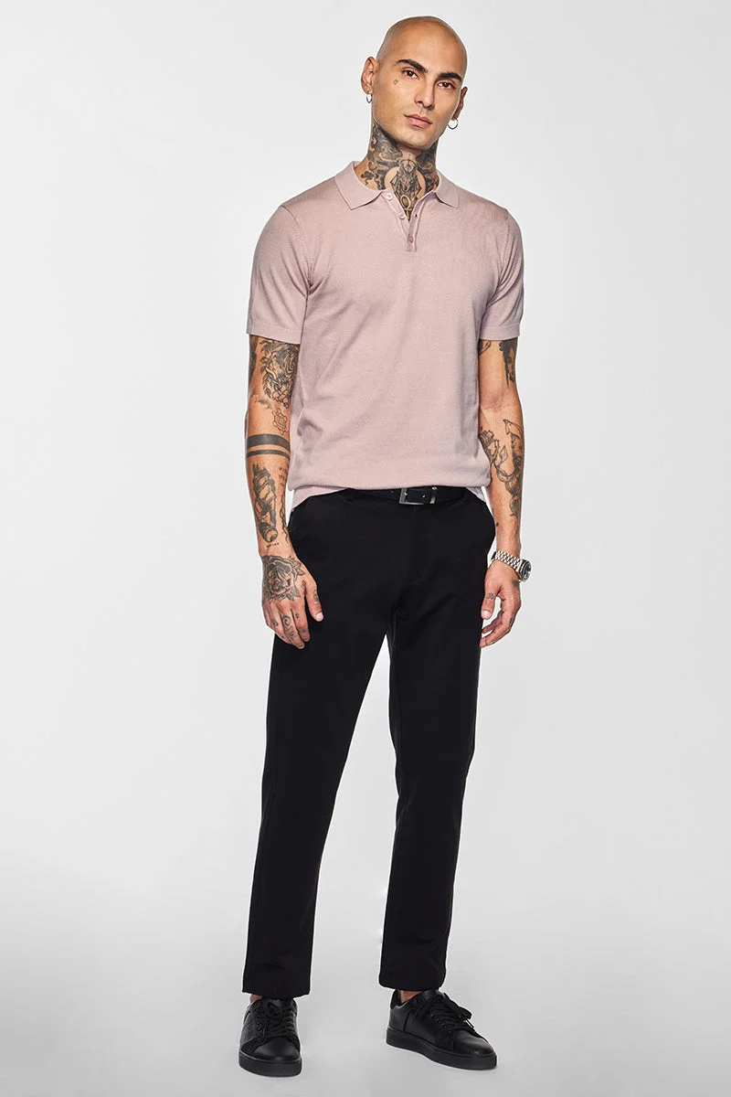 SNITCH تيشيرت بولو سادة وردي فاتح من كور لاب