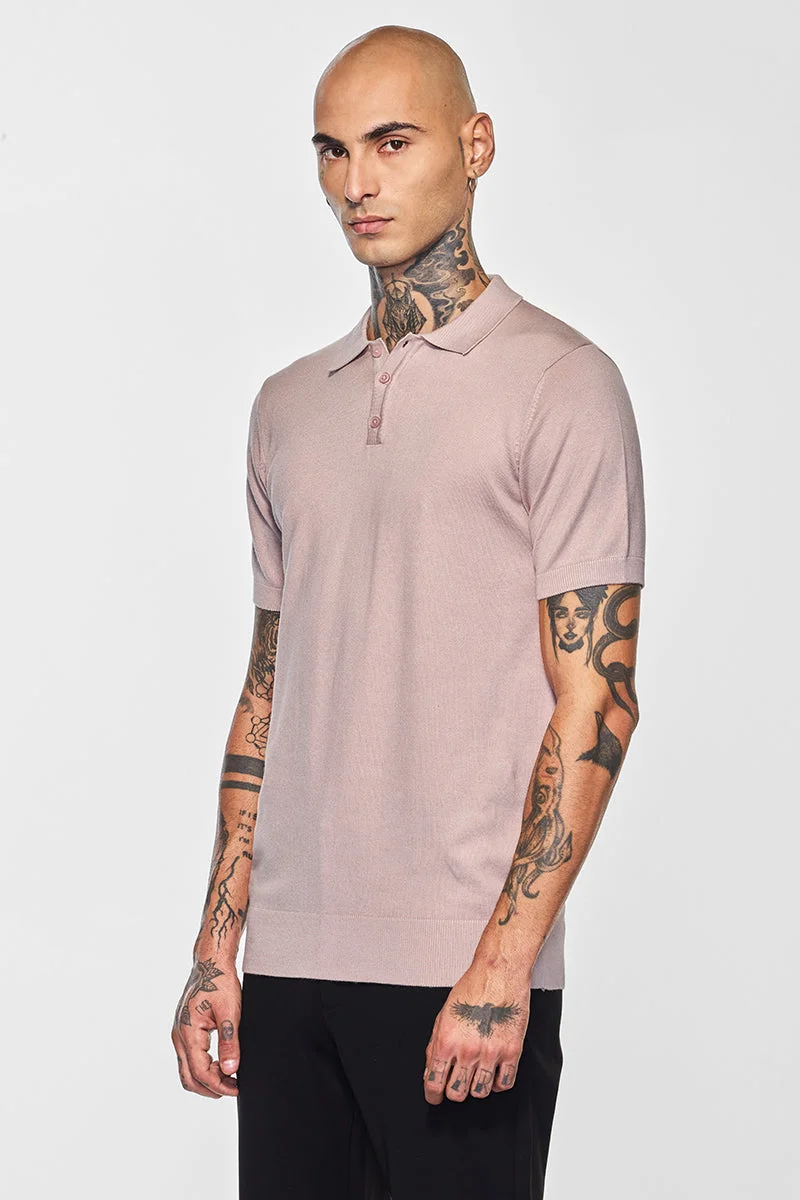 SNITCH تيشيرت بولو سادة وردي فاتح من كور لاب