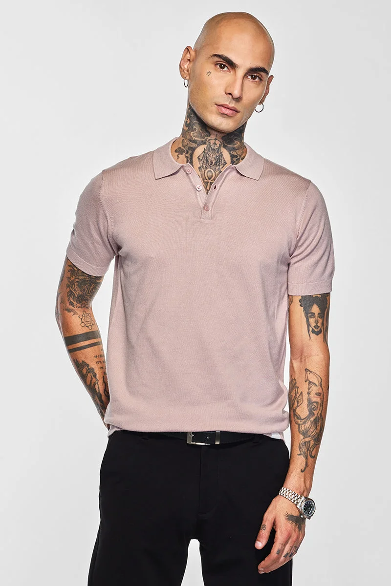 SNITCH تيشيرت بولو سادة وردي فاتح من كور لاب