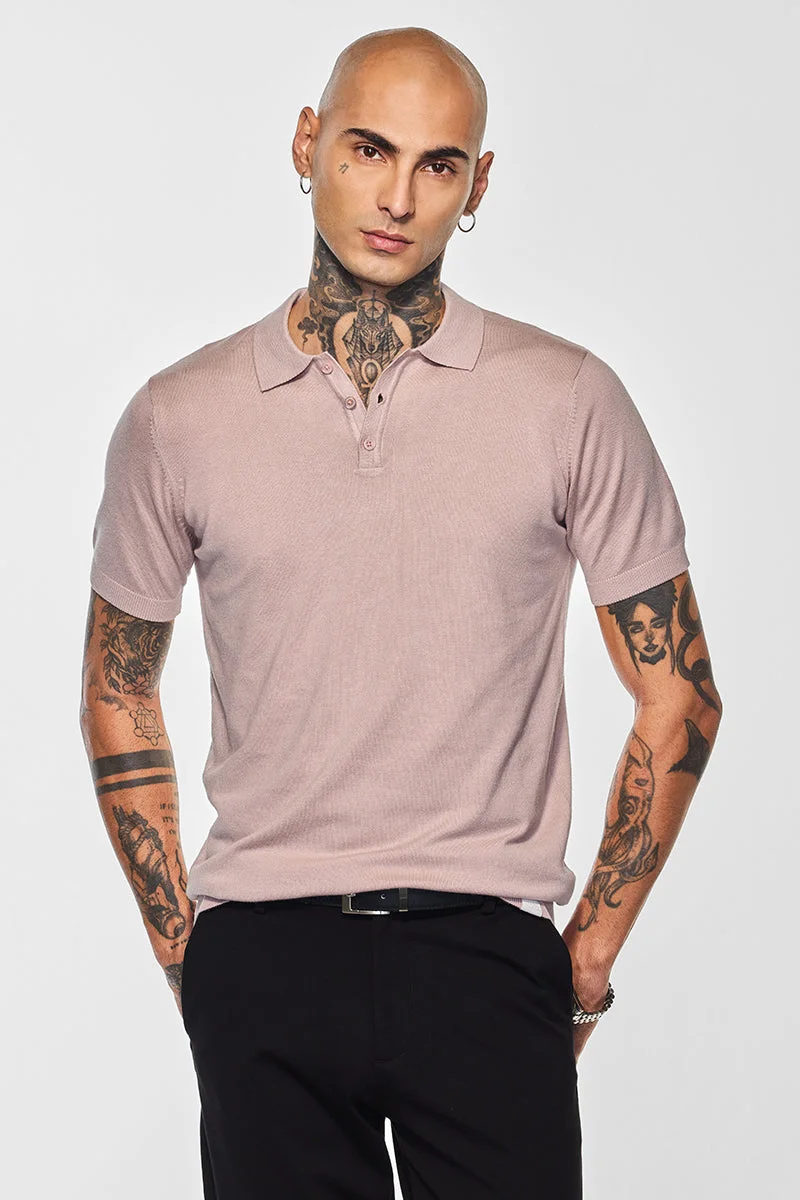 SNITCH Core Lab Light Pink Solid Polo T-Shirt