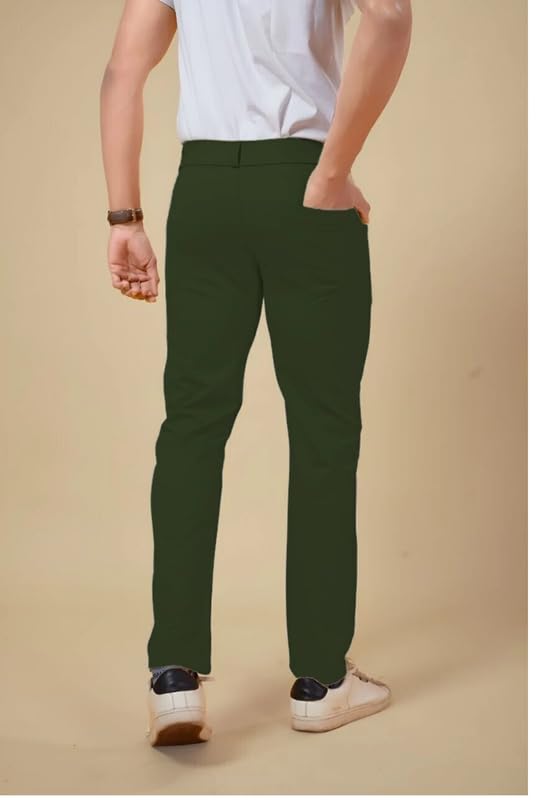 NoseQueen Men's Slim Fit Cargo Trousers | Stretchable Formal Men Trousers | Stylish Slim Fit Trouser for Men | Polycotton Knitted Fabric Pant for Man Green - Image 3