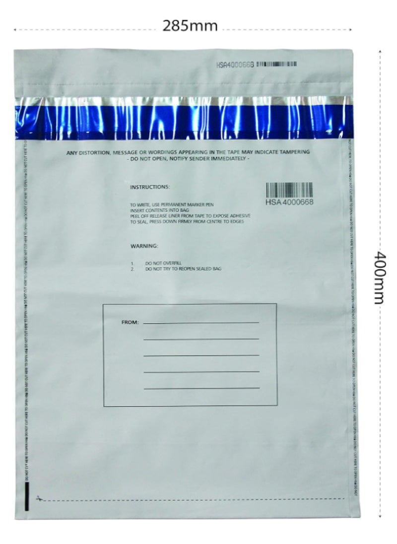 HSA Security Solutions HSA Security TAMPER EVIDENT BAG WITH VOID/OPEN Message, A4 Size 400mm x 285mm (15.7" x 11.2") OPAQUE WHITE Plastic Cash Bags, Barcoded, Serialized, Perforated Serialized Receipt. 70 Microns (100)  - Image 1