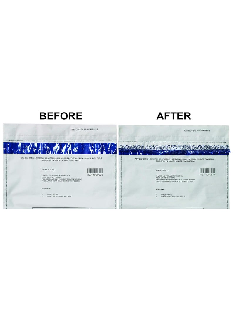 HSA Security Solutions HSA Security TAMPER EVIDENT BAG WITH VOID/OPEN Message, A4 Size 400mm x 285mm (15.7" x 11.2") OPAQUE WHITE Plastic Cash Bags, Barcoded, Serialized, Perforated Serialized Receipt. 70 Microns (100)  - Image 2