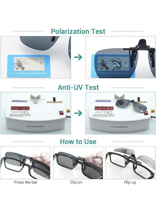 بروماس مشبك مستقطب على النظارات الشمسية القابلة للطي فوق النظارات الطبية وإطارات نظارات القراءة، مشبك ملائم للرجال والنساء في النظارات الشمسية للجنسين - Image 5