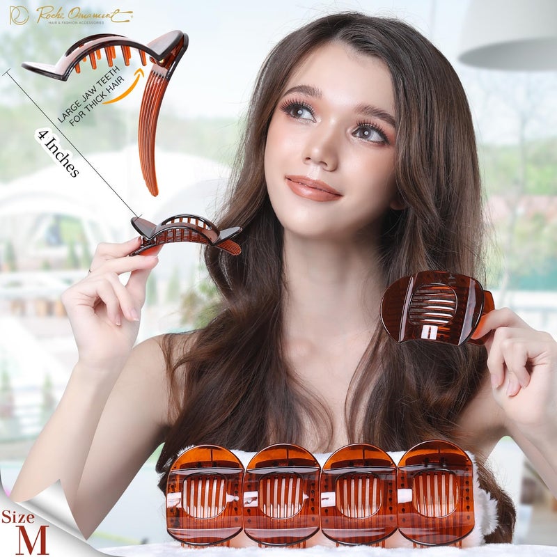 RC ROCHE ORNAMENT RC ROCHE 6 Pcs Flat Claw Hair Clips for Women Thick Hair French Round Duckbill Square Secure Strong Hold Grip Clamps Barrettes Curved No Slip No Crease Plastic Styling Cute, Medium Brown - Image 2
