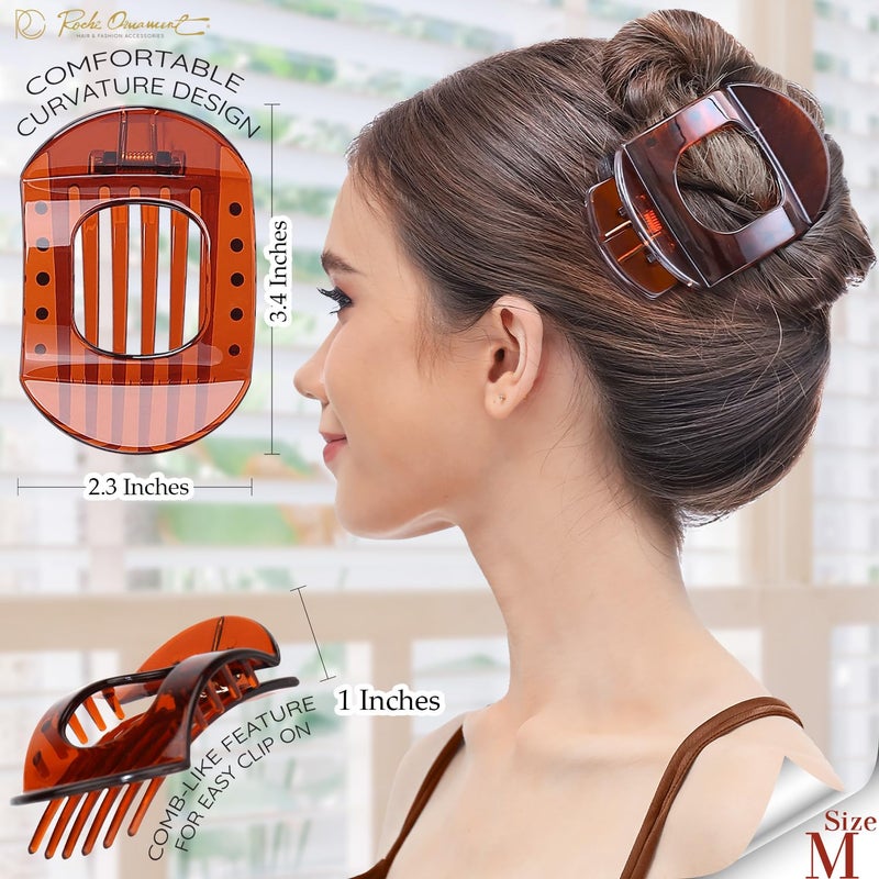 RC ROCHE ORNAMENT RC ROCHE 6 Pcs Flat Claw Hair Clips for Women Thick Hair French Round Duckbill Square Secure Strong Hold Grip Clamps Barrettes Curved No Slip No Crease Plastic Styling Cute, Medium Brown - Image 3
