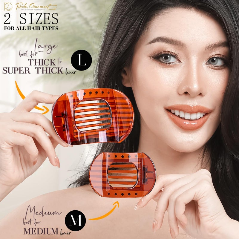 RC ROCHE ORNAMENT RC ROCHE 6 Pcs Flat Claw Hair Clips for Women Thick Hair French Round Duckbill Square Secure Strong Hold Grip Clamps Barrettes Curved No Slip No Crease Plastic Styling Cute, Medium Brown - Image 4