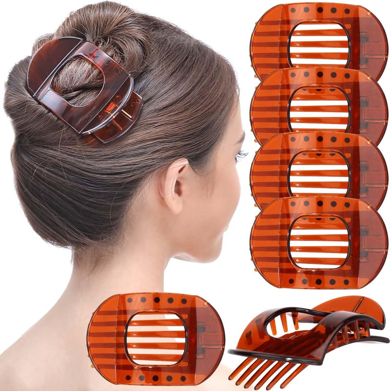 RC ROCHE ORNAMENT RC ROCHE 6 Pcs Flat Claw Hair Clips for Women Thick Hair French Round Duckbill Square Secure Strong Hold Grip Clamps Barrettes Curved No Slip No Crease Plastic Styling Cute, Medium Brown - Image 1
