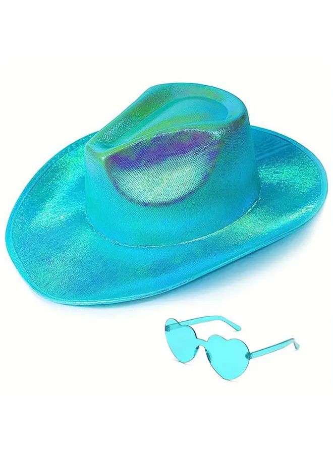 Purple Neon Glitter Space Cowboy Hat With Glasses For Party Halloween Christmas - Image 5