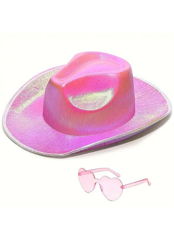 Purple Neon Glitter Space Cowboy Hat With Glasses For Party Halloween Christmas - Image 2