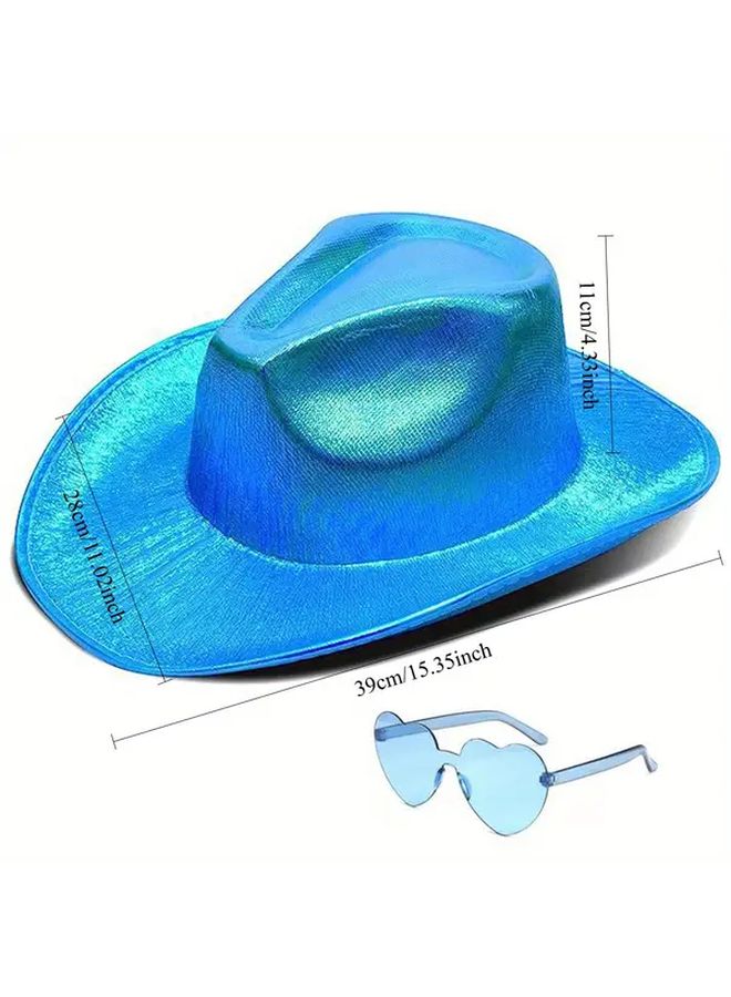 Purple Neon Glitter Space Cowboy Hat With Glasses For Party Halloween Christmas - Image 4