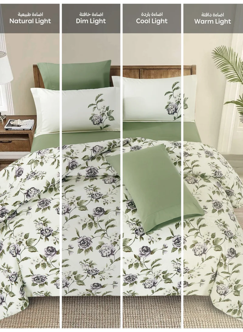 Donetella Printed 4-Pcs Queen Comforter Bedding Set Fits 160x200cm -Includes Comforter, Fitted Sheet, Pillow Shams & Pillowcases – Soft Microfiber Fabric with Soft 350 GSm Filling