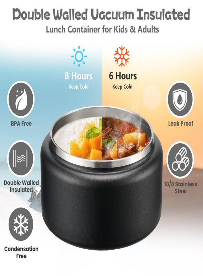 BABHAMNESS 13.5oz Soup Thermo for Hot Food Kids Insulated Vacuum Food Jar with Buckle Lid,Wide Mouth Leakproof Stainless Steel Lunch Container with Spoon-Black - Image 5