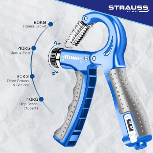 STRAUSS Plastic Adjustable Hand Grip with Counter,Adjustable Resistance(10KG,60KG),Hand Gripper for Home & Gym Workouts,Ideal for Forearm Hand Exercises & Strength Building for Men & Women,(Blue) - Image 3