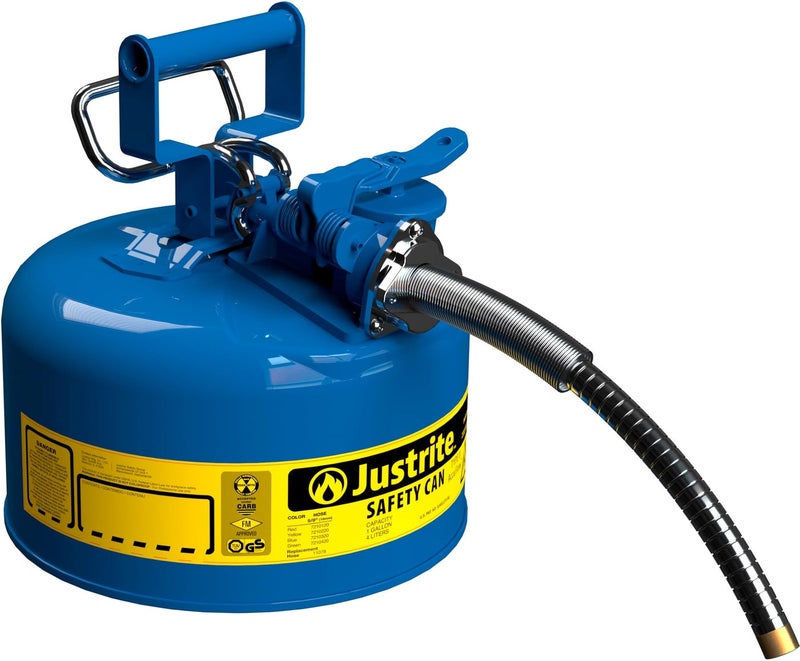 Justrite 2 Gallon Type II Red Safety Gas Can for Gasoline with Flame Arrester, Self-Closing Lid, and 5/8" Flexible Metal Spout, Made in the USA, Galvanized Steel Flammable Storage Can, 7220120 - Image 4