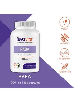 BESTVITE Paba 500Mg (120 Vegetarian Capsules) (Paraaminobenzoic Acid) No Stearates Vegan Non Gmo Gluten Free  - Image 4